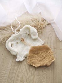 Image 1 of Knitted baby set for photoshoots - 0-1 month - Abby - off white & beige