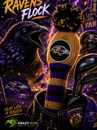 Image 3 of Baltimore Ravens Custom GOLF Club Cover Handknit gold purple NFL Football fan gift