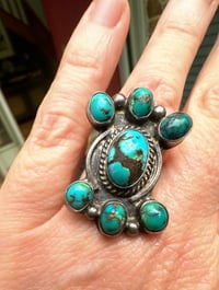 Image 2 of Vintage 7 stone turquoise cluster ring 