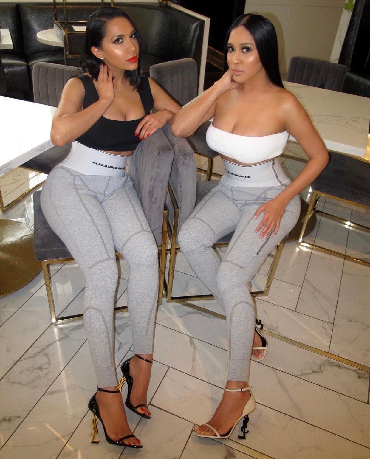 Image of ALEXANDER WANG GREY RIBBED LEGGINGS (MEDIUM)