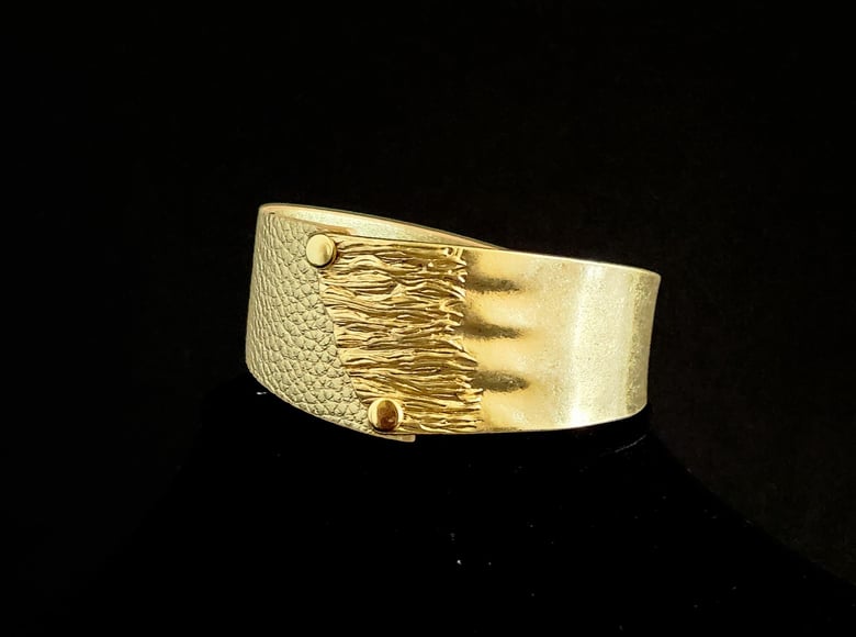 Image of Brushed Gold Leather Snap Bracelet 