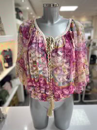 Image 2 of Colour Burst Crop Tassel Lace Top