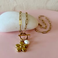 Image 1 of Puffy Daisy and Pearl on A Paperclip Chain