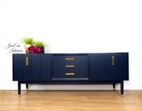 Image 1 of Mid Century Modern G Plan SIDEBOARD / TV CABINET / DRINKS CABINET in navy blue 