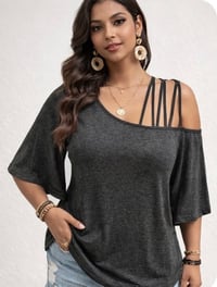 Image 3 of New 4XL Diva Shoulder Gray Top #471*9