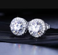 Image 4 of White Gold 925 Sterling Silver VVS Moissanite Diamond Push Back Halo  Earrings