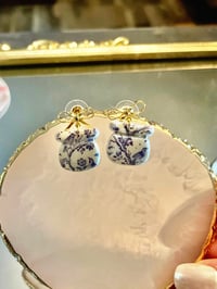 Image 2 of Floral-Birdy Talavera Potted 18k Bow Danglies