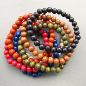 Image of Mens wooden beaded stretch bracelets - choose your colour