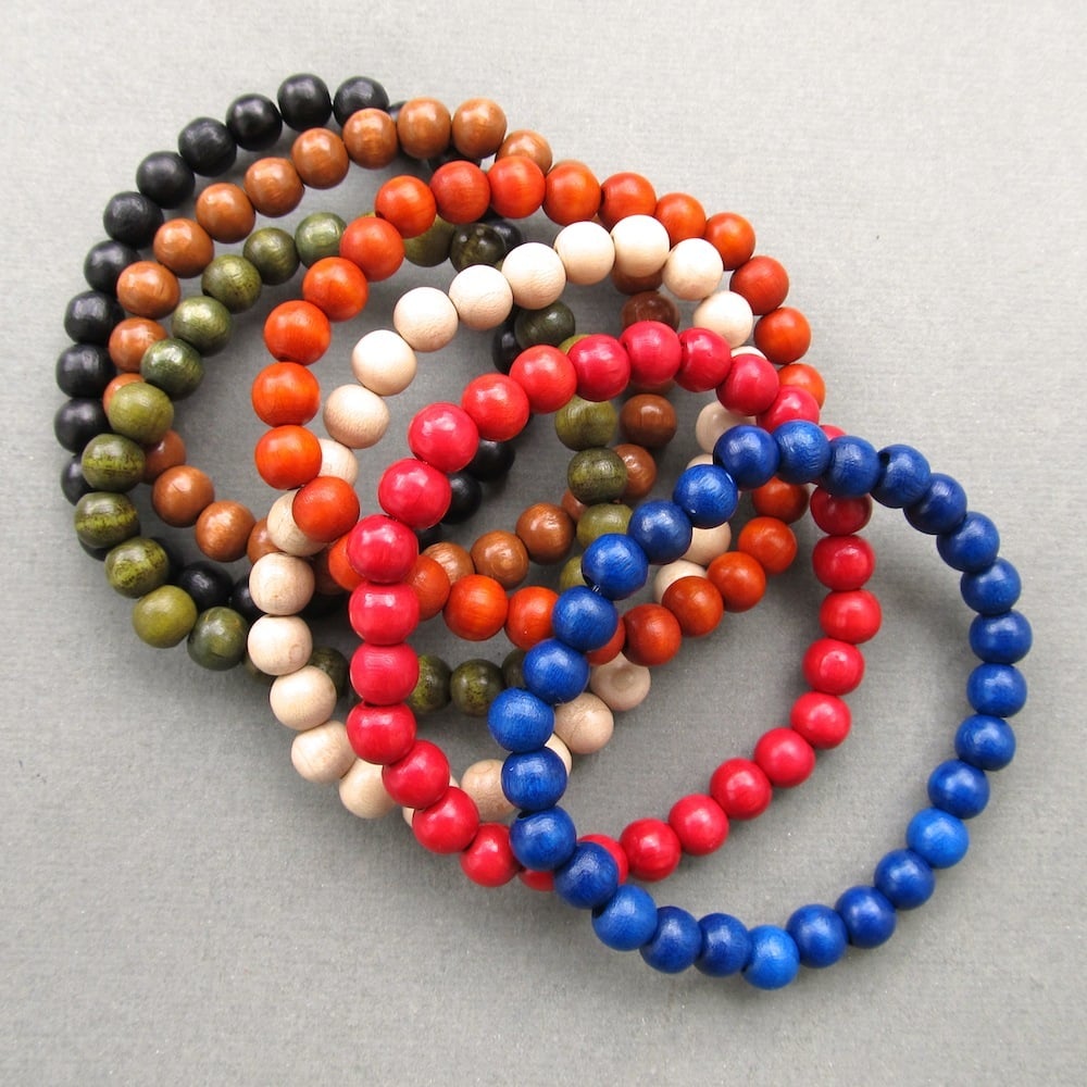 Image of Mens wooden beaded stretch bracelets - choose your colour