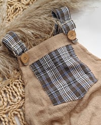 Image 2 of Baby Boy Dungarees for Sitter Photo shoots | Oscar | age 9-12 months |beige | brown small plaid