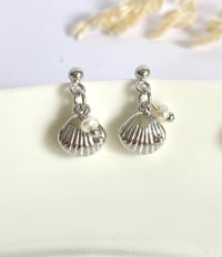 Image 4 of Tiny Sea Shell & Pearl Earrings