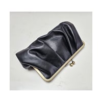 Image 1 of Pleated Leather Clutch Black