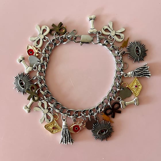 Image of One of a Kind Charm Bracelet - Eyes, bows, lightning bolt, tassels