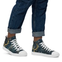 Image 1 of Blue and Gold Celestial Moons Design Men’s High Top Canvas Shoes