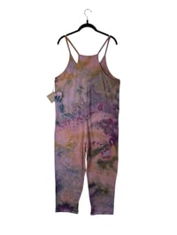 Image 3 of S/M Cotton Blend Knit Pocket Jumpsuit in Muted Watercolor Ice Dye