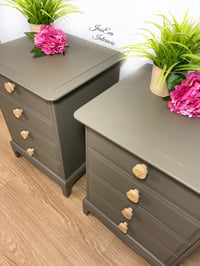 Image 2 of Stag Bedside Tables, Boho Olive Green Bedside Cabinets, Chest of Drawers 