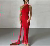 Image 1 of Irene Red Sexy Backless  Pleated Solid Color Sleeveless Dress
