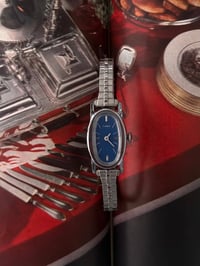 Image 1 of RARE Vintage Silver Tone BLUE Dail Timex Ladies Watch 
