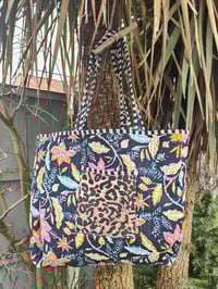 Image 2 of Wanderlust- quilted cotton block print tote - reversible