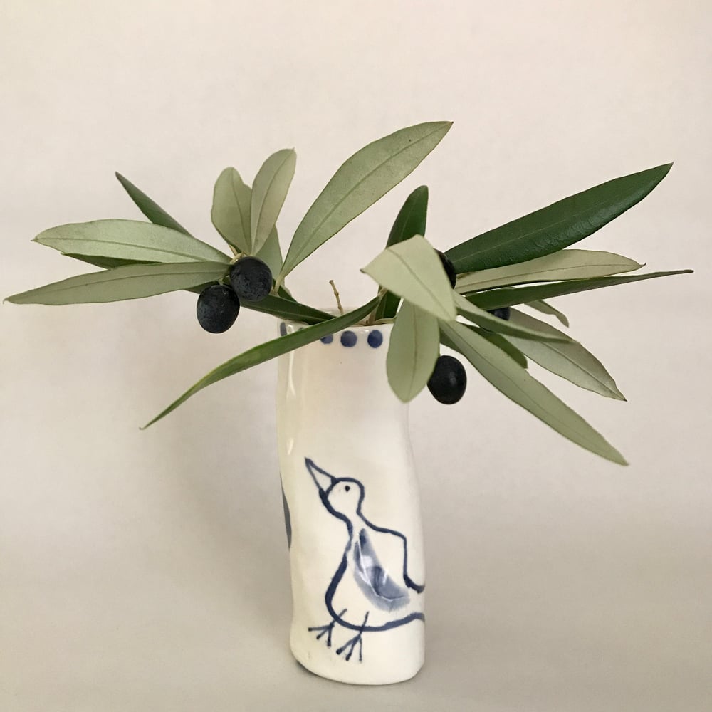 Image of Bud vase with bird and flower 