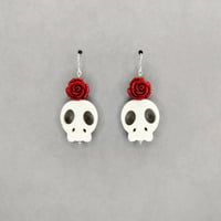 Red Rose + Stone Skull Earrings 