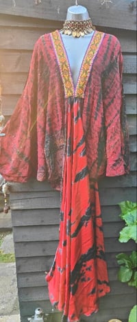 Image 7 of Wanderlust maxi dress Sari tie dye RED upto 18 uk