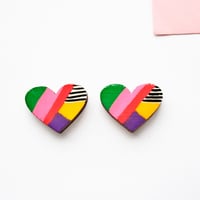 Heart stud wooden colourful earrings- stripe
