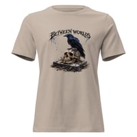Image 5 of Between Worlds Raven Women's Shirt – Gothic Crow Skull Graphic Tee | Dark Raven Artwork