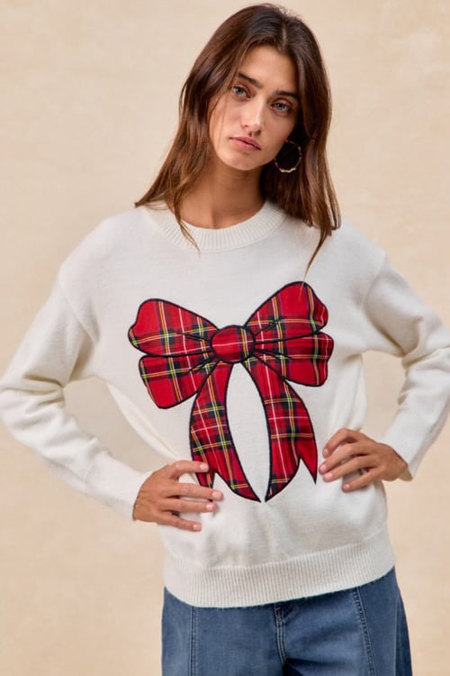 Image of Plaid Bow Holiday Sweater