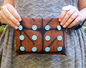 Image of clutch bag - kimono fabric with blue buttons