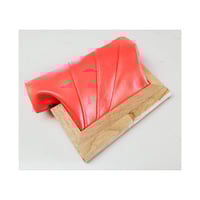 Image 1 of Neon Pink Leather & Timber Clutch
