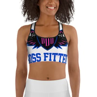 Image 1 of BOSSFITTED White Neon Pink and Blue Sports bra