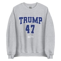Image 2 of Trump 47 Distressed Unisex Sweatshirt, Varsity Style, Trump 2024 Sweatshirt, Trump Signature