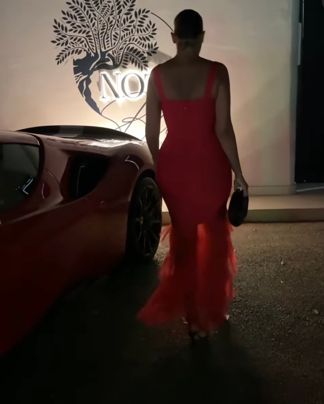 Image of RED BANDAGE & TULLE FULL-LENGTH GOWN (S)