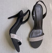 Image 1 of JUSTFAB black sparkly sling back open toe high heels