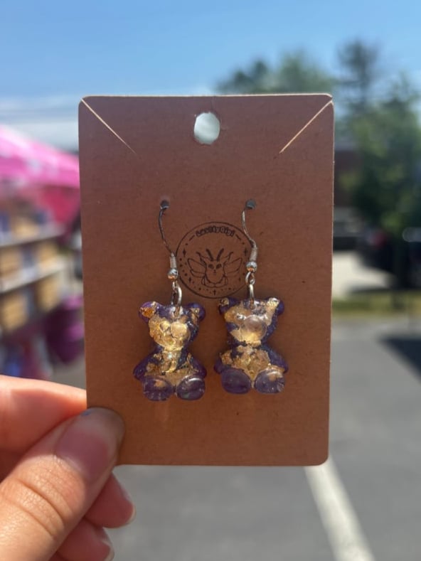 Image of Gold Leaf Teddy Bear Dangle Earrings