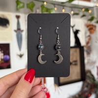 Image 2 of Labradorite Steel Moon Earrings