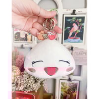 Image 1 of Fruits Basket Rice Ball Plush Keychain W/ Kyo and Yuki Charms