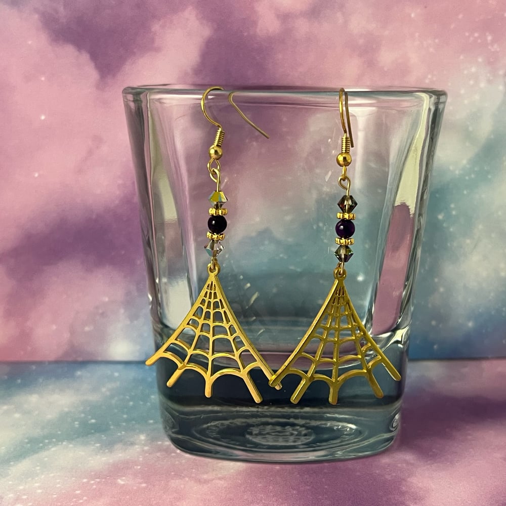 Image of Gold Spider Web Earrings