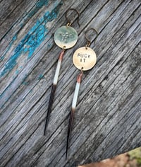 Image 2 of Fuck it earrings with quill 