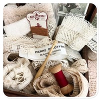 Image 10 of Vintage French wooden box full of French lace and cotton