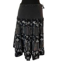 Image 1 of Black Patchwork Cotton Boho Tired Midi Skirt - by Bird - Size M