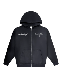 Boxy Fit Sun Faded Zip Up Hoodie (Black)