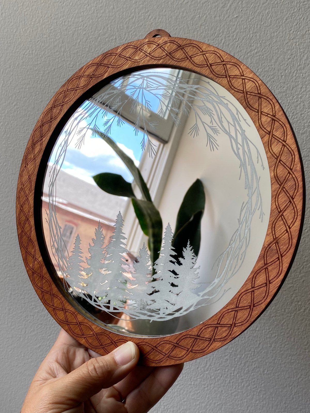 Image of Engraved Mirror - Forest Scene