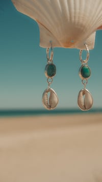 Image 2 of Turquoise and Cowrie Earrings