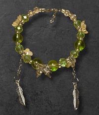 Green butterfly with feathers adjustable bracelet 