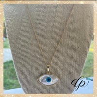 Image 3 of Natural White Shell Evil Eye 🧿 Pendant With 18'' Inch Gold Layer Necklace
