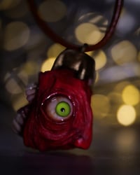 Image 20 of Egg of the King big eyes pendant, leather cord, brass hardware, OOAK,