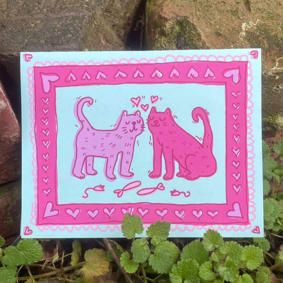 Image of Cats with hearts card