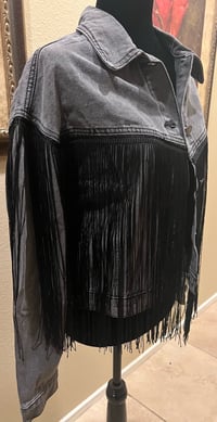 Image 3 of Vintage Black Denim Fringe Jacket Hillbilly Hippie